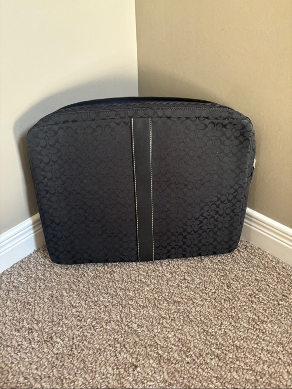 Coach Black Signature Jacquard Laptop Sleeve with Stitch Accent